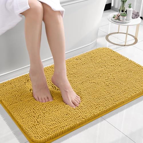 Rugava Bathroom Rugs 24x16, Extra Soft Absorbent Chenille Bath Rugs, Rubber Backing Quick Dry, Machine Washable Bath Mats for Bathroom Floor, Tub and Shower, Home Decor Accessories, Ochre