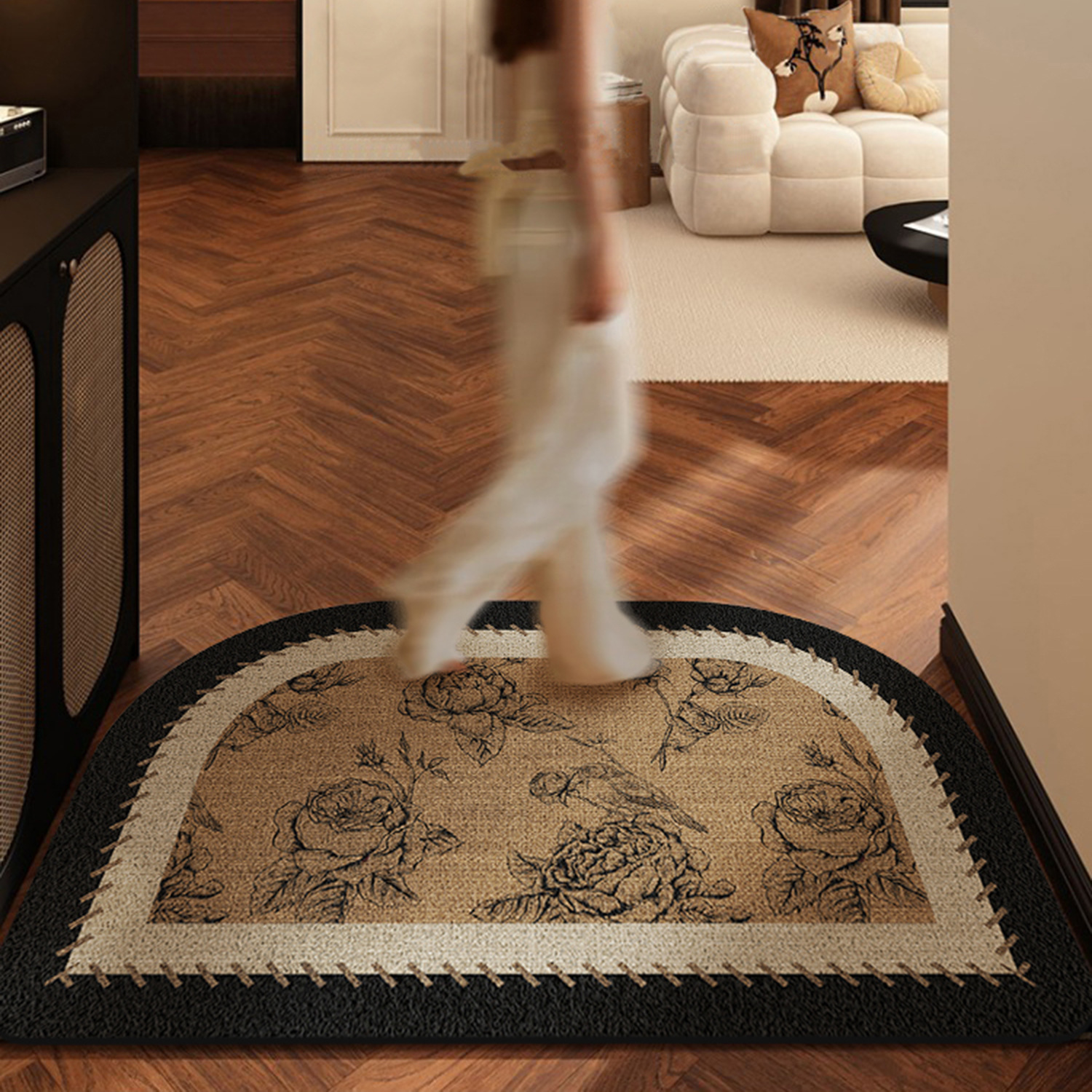 Vintage High-End Style Mid-Century Silk Loop Entrance Door Mat Home Entrance Dirt-Resistant Non-Slip Foot Mat Customizable