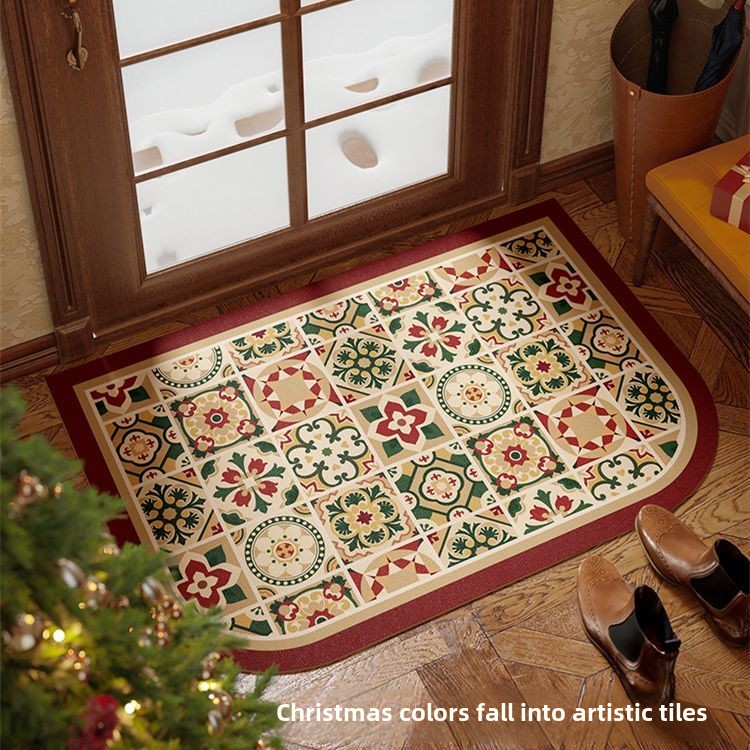Christmas Wash-Free American Retro Entryway Leather Doormat Non-Slip Customizable