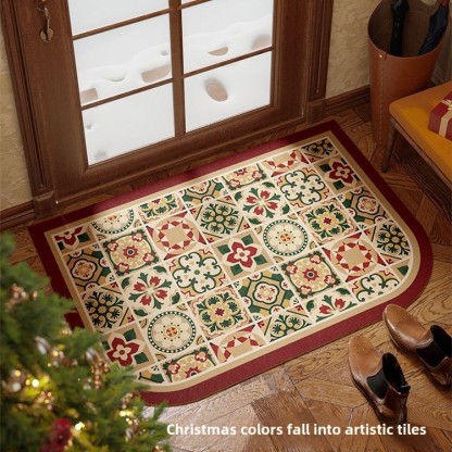 Christmas Wash-Free American Retro Entryway Leather Doormat Non-Slip Customizable