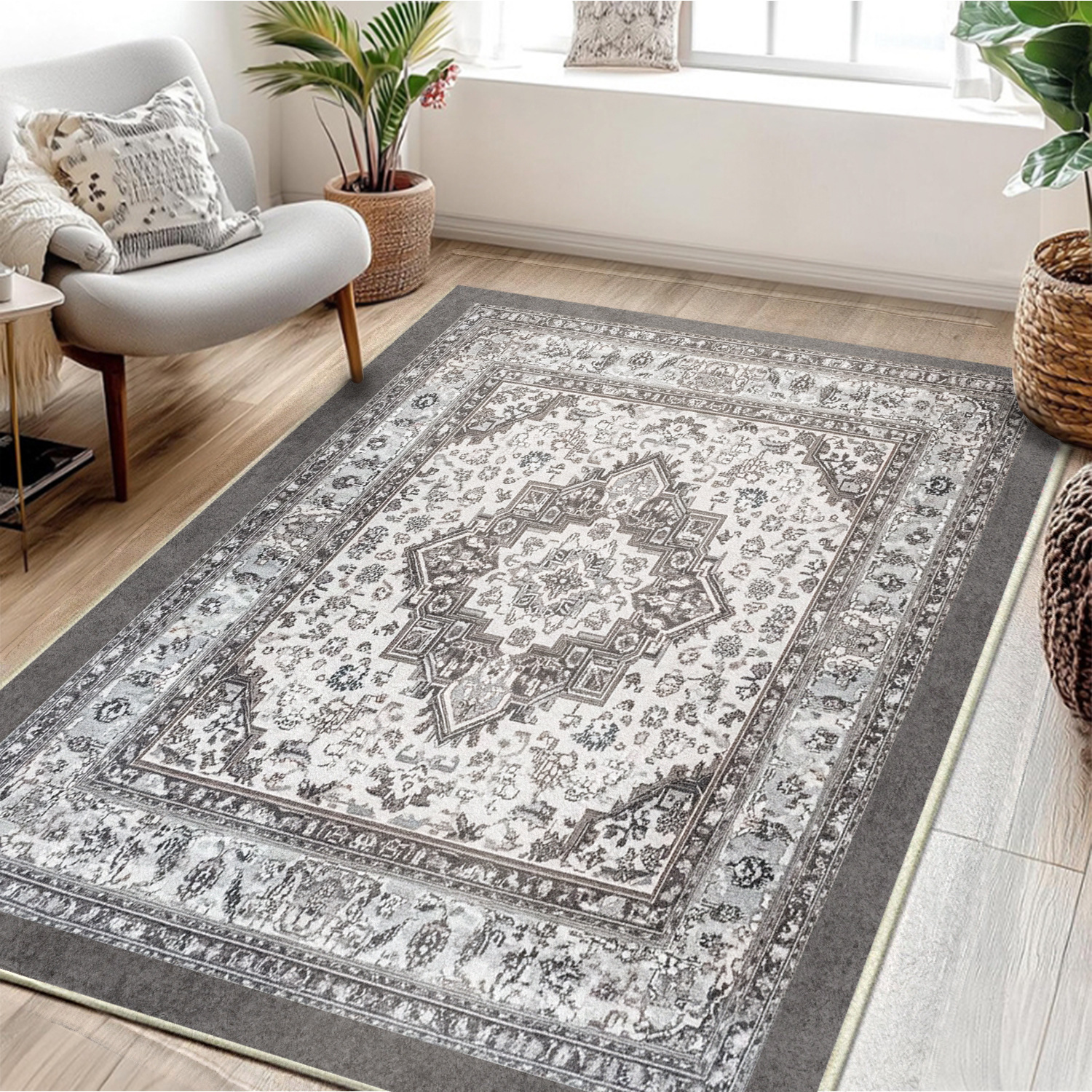 Machine Washable Carpet Living Room Coffee Table Vintage Washable Foldable Non-Slip Fine Cashmere Blanket