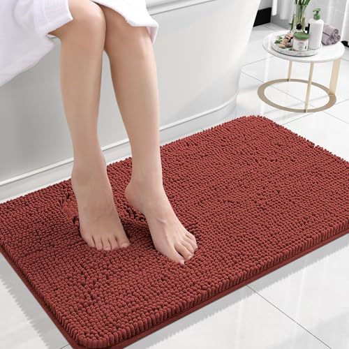 Rugava Bathroom Rugs 24x16, Extra Soft Absorbent Chenille Bath Rugs, Rubber Backing Quick Dry, Machine Washable Bath Mats for Bathroom Floor, Tub and Shower, Home Decor Accessories, Ochre