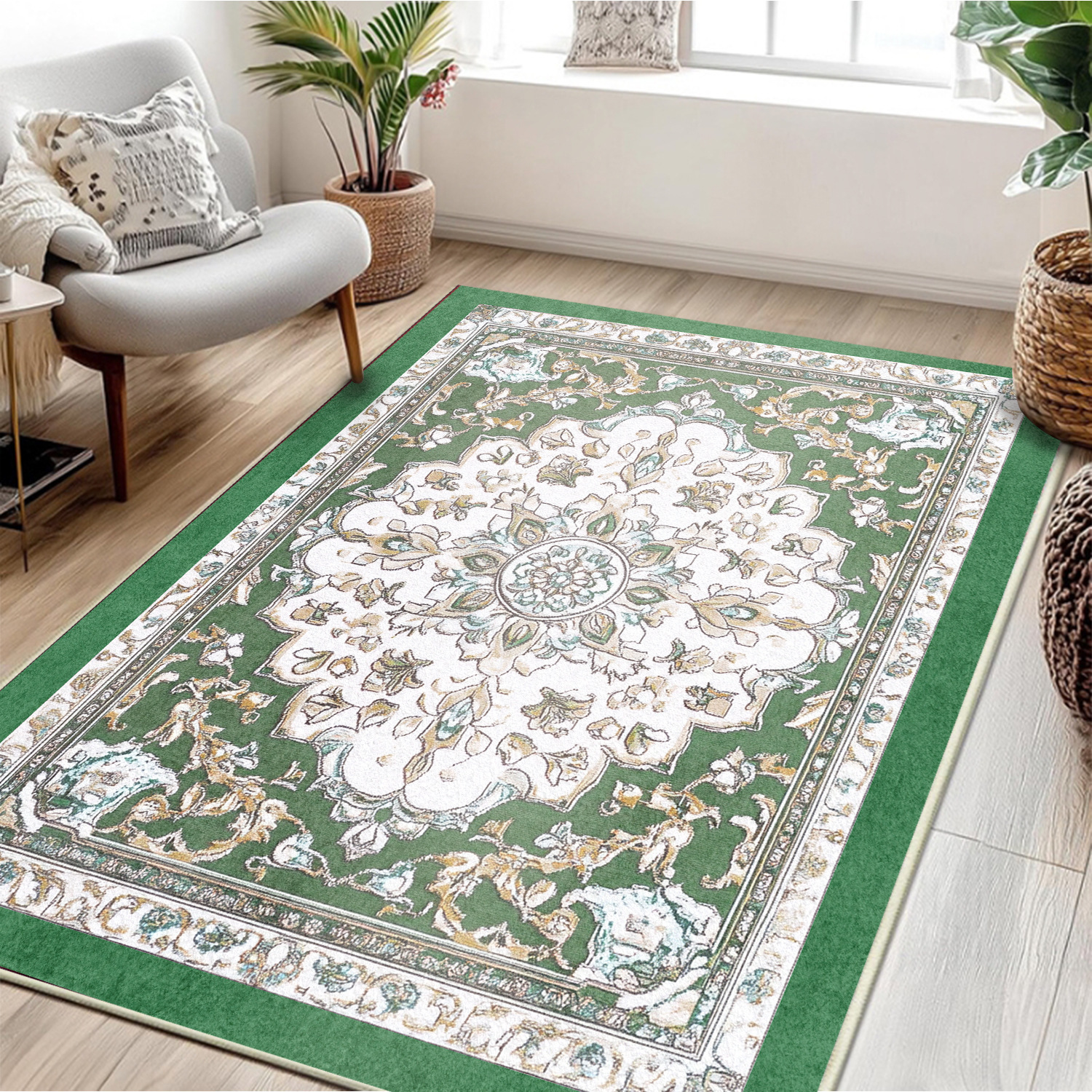 Machine Washable Carpet Living Room Coffee Table Vintage Washable Foldable Non-Slip Fine Cashmere Blanket