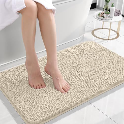 Rugava Bathroom Rugs 24x16, Extra Soft Absorbent Chenille Bath Rugs, Rubber Backing Quick Dry, Machine Washable Bath Mats for Bathroom Floor, Tub and Shower, Home Decor Accessories, Ochre