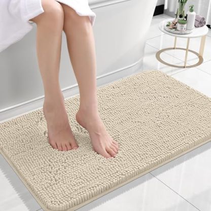 Rugava Bathroom Rugs 24x16, Extra Soft Absorbent Chenille Bath Rugs, Rubber Backing Quick Dry, Machine Washable Bath Mats for Bathroom Floor, Tub and Shower, Home Decor Accessories, Ochre