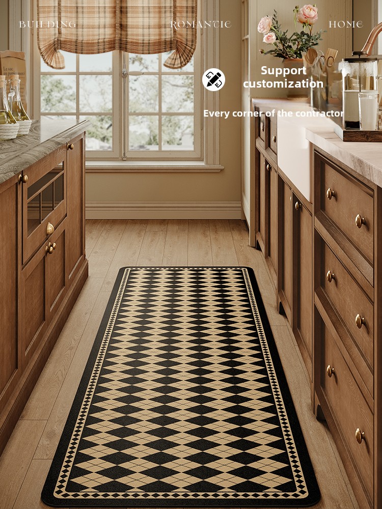 British Time Melard Style Diamond Pattern High-end Kitchen Mat Oil-proof Easy to Clean Retro Long Strip Carpet Customization