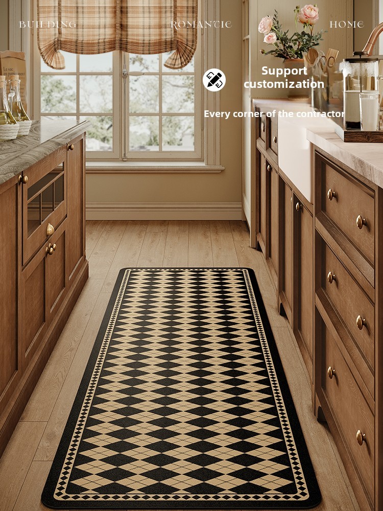 British Time Melard Style Diamond Pattern High-end Kitchen Mat Oil-proof Easy to Clean Retro Long Strip Carpet Customization