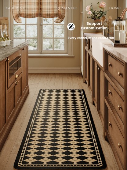 British Time Melard Style Diamond Pattern High-end Kitchen Mat Oil-proof Easy to Clean Retro Long Strip Carpet Customization