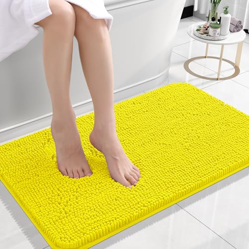 Rugava Bathroom Rugs 24x16, Extra Soft Absorbent Chenille Bath Rugs, Rubber Backing Quick Dry, Machine Washable Bath Mats for Bathroom Floor, Tub and Shower, Home Decor Accessories, Ochre
