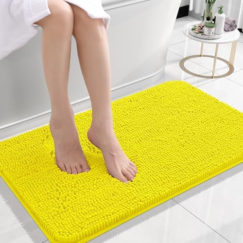 Rugava Bathroom Rugs 24x16, Extra Soft Absorbent Chenille Bath Rugs, Rubber Backing Quick Dry, Machine Washable Bath Mats for Bathroom Floor, Tub and Shower, Home Decor Accessories, Ochre