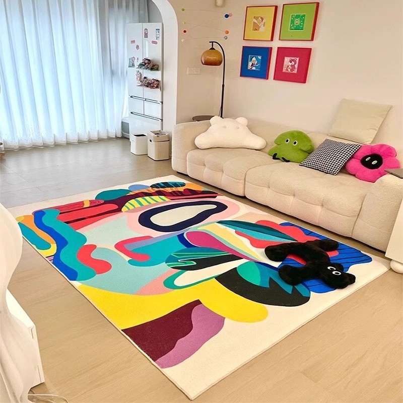 Dopamine Art Abstract Bedroom Living Room Carpet Bedside Rug Coffee Table Rug High-end Colorful Faux Cashmere Home Carpet