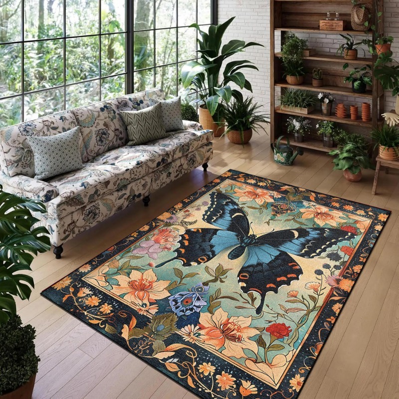 Nordic Retro Living Room Carpet American Style Home Non-Slip Sofa Coffee Table Rug Bedroom Stain-Resistant Bedside Rug
