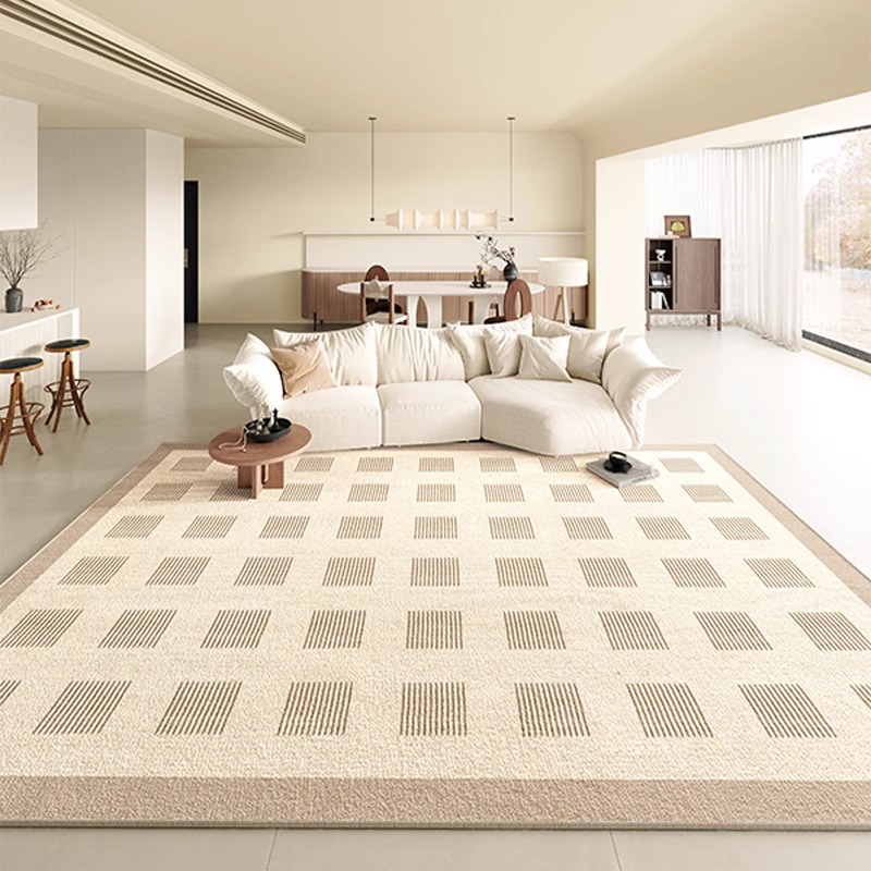 Living Room Carpet Loop Pile Simple Cream Style Home Waterproof Anti-Stain Coffee Table Rug Easy Care Bedroom Study Non-Slip Rug