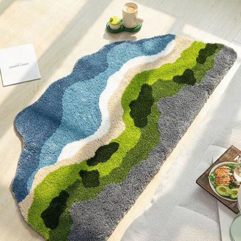 Flocking Thickened Household Special-Shaped Bedroom Living Room Carpet Ins Blue HAILANG Non-Slip Stain-Resistant Bedside Mats