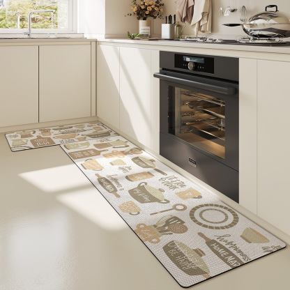 Minimalist PVC Long Strip Kitchen Mat PU Leather Waterproof Oil-Proof Non-Slip Household Wipeable No-Wash