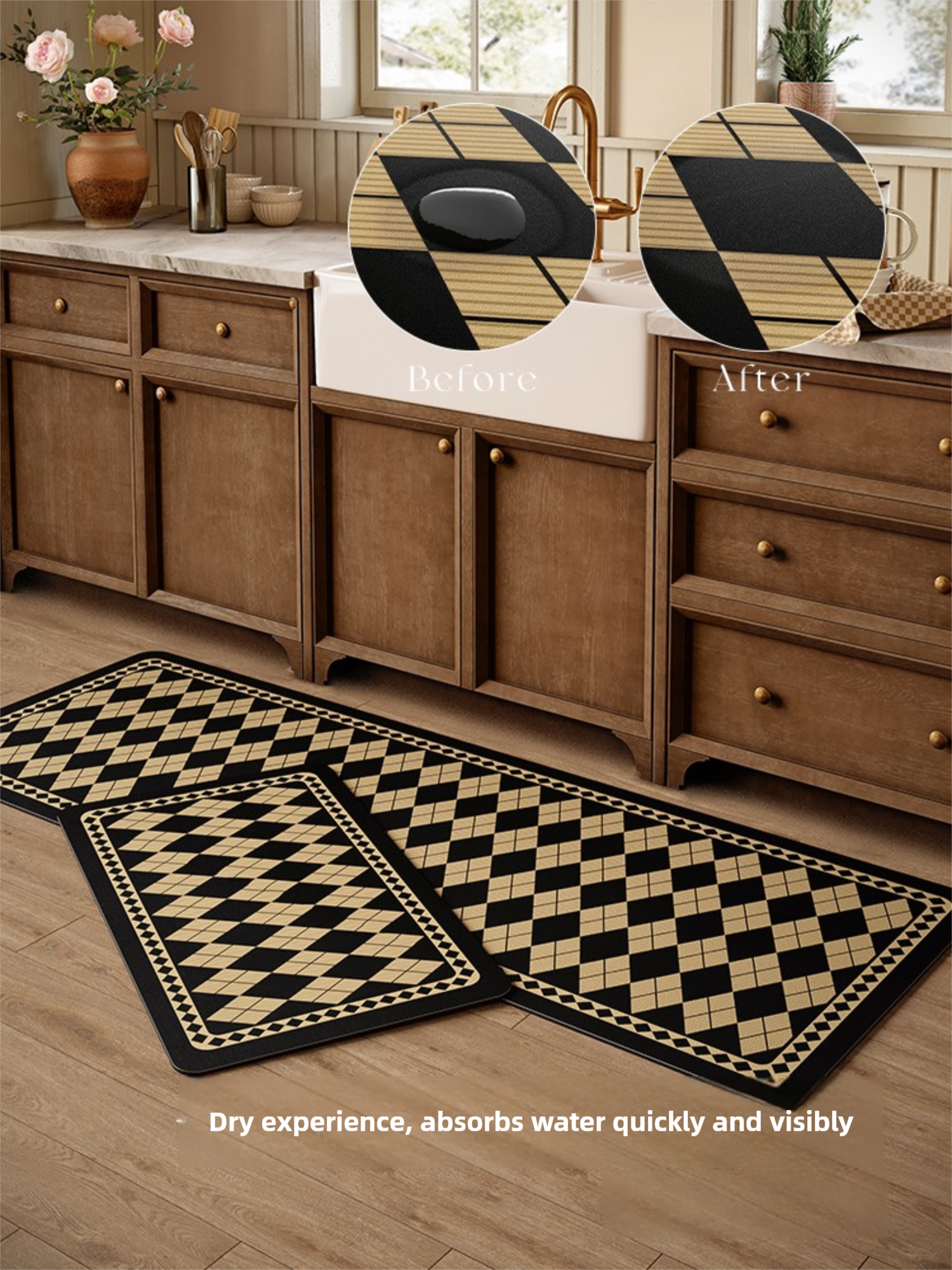 British Time Melard Style Diamond Pattern High-end Kitchen Mat Oil-proof Easy to Clean Retro Long Strip Carpet Customization