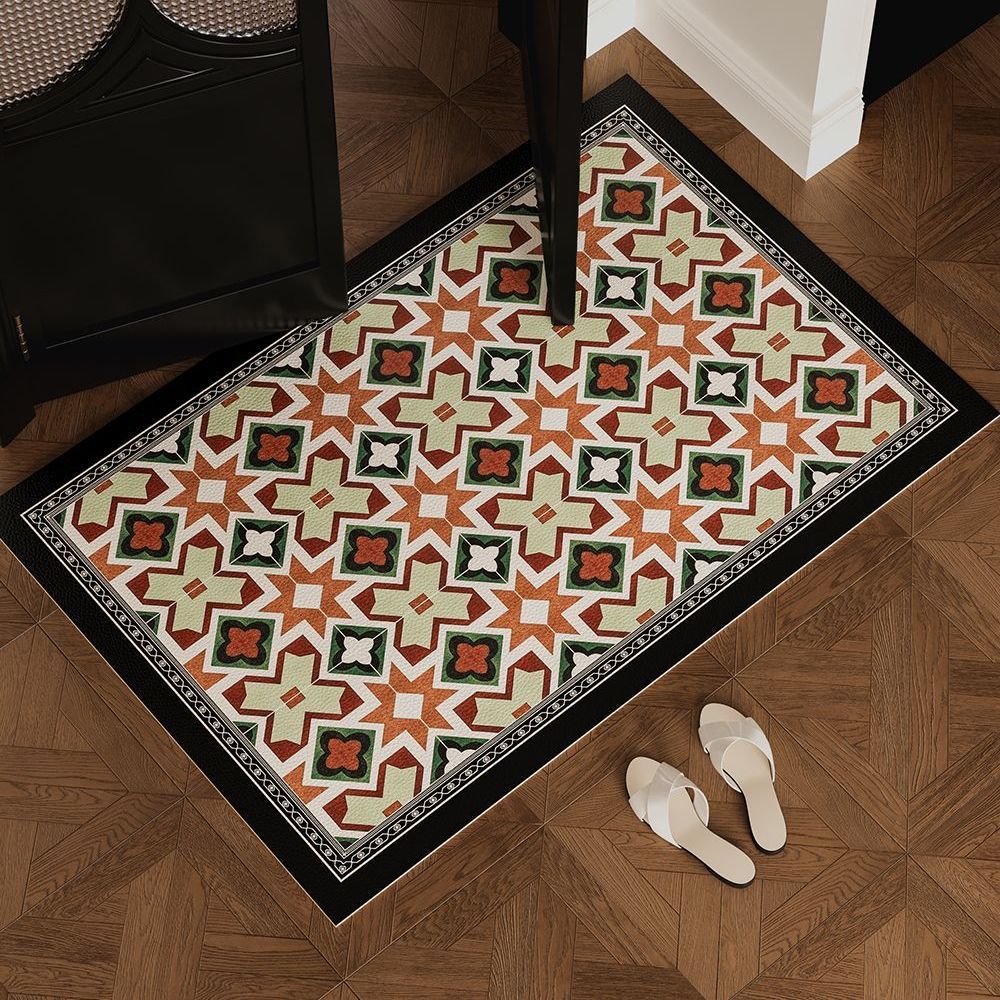 French Retro Leather Doormat Entrance Waterproof Oil-proof Non-slip Mat Outdoor Entryway Cuttable Washable Wipeable Floor Mat