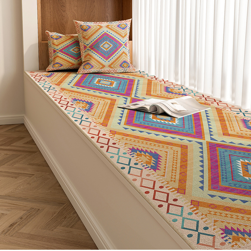 Ethnic Style Bay Window Cushion All-Season Universal Balcony Tatami Seat Cushion Customizable Bedroom Windowsill Mat Non-Slip