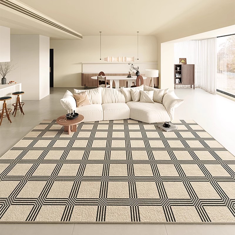 Living Room Carpet Loop Pile Simple Cream Style Home Waterproof Anti-Stain Coffee Table Rug Easy Care Bedroom Study Non-Slip Rug