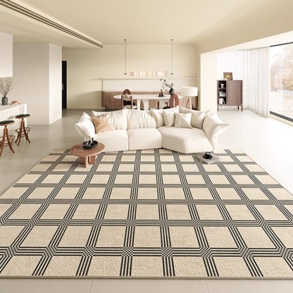 Living Room Carpet Loop Pile Simple Cream Style Home Waterproof Anti-Stain Coffee Table Rug Easy Care Bedroom Study Non-Slip Rug