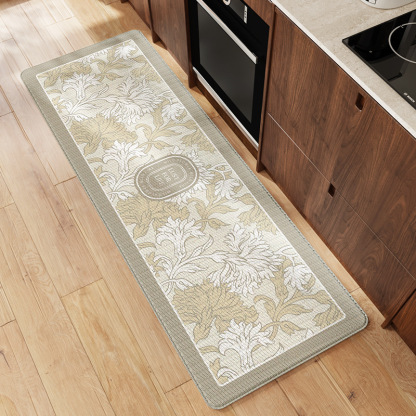 Simple Floral Kitchen Floor Mat Leather Kitchen Pad Waterproof Greaseproof Wear-Resistant Non-Slip Foot Mat
