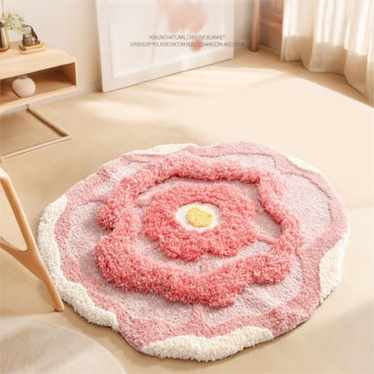 Pink Flower Carpet Atmosphere Advanced Thickening Living Room Carpet Creative Flocking Bedside Blanket