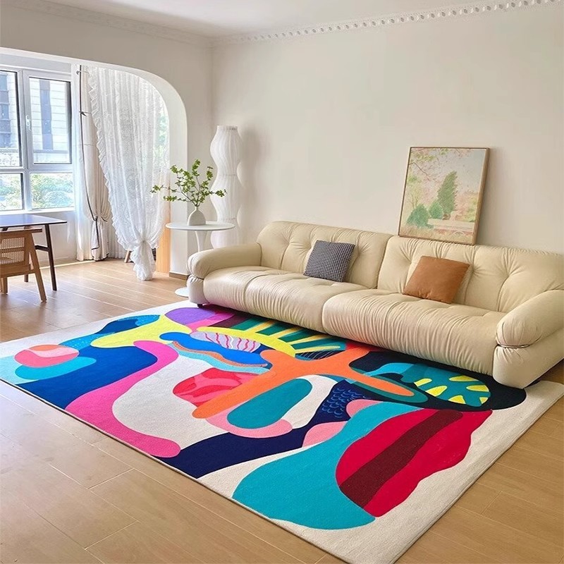Dopamine Art Abstract Bedroom Living Room Carpet Bedside Rug Coffee Table Rug High-end Colorful Faux Cashmere Home Carpet