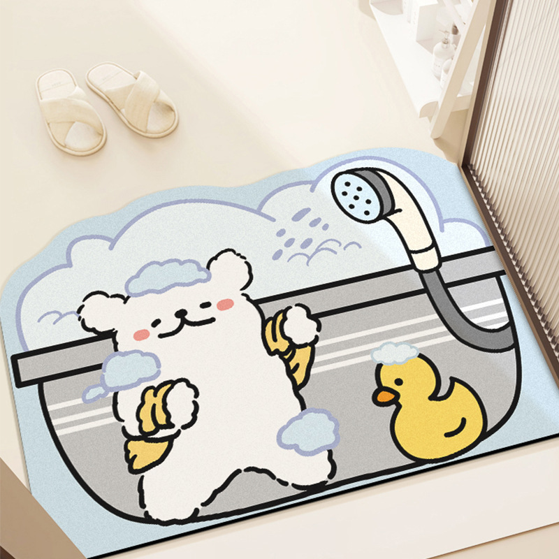 Cartoon Bathroom Mat, Dirt-Resistant Absorbent Mat for Bathroom, Entryway Diatomaceous Earth Mat, High-End Bathroom Non-Slip Mat