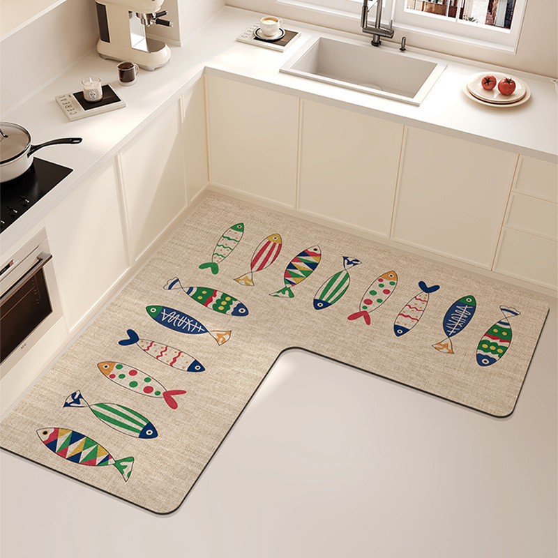 New Diatomaceous Earth Kitchen Mat Cartoon Water Absorbent Oil Absorbent Non-Slip Dirt-Resistant Household Wear-Resistant Cuttable Mat