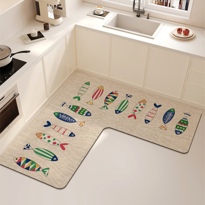 New Diatomaceous Earth Kitchen Mat Cartoon Water Absorbent Oil Absorbent Non-Slip Dirt-Resistant Household Wear-Resistant Cuttable Mat