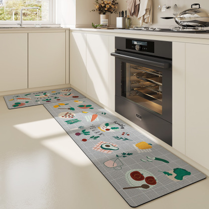 Minimalist PVC Long Strip Kitchen Mat PU Leather Waterproof Oil-Proof Non-Slip Household Wipeable No-Wash