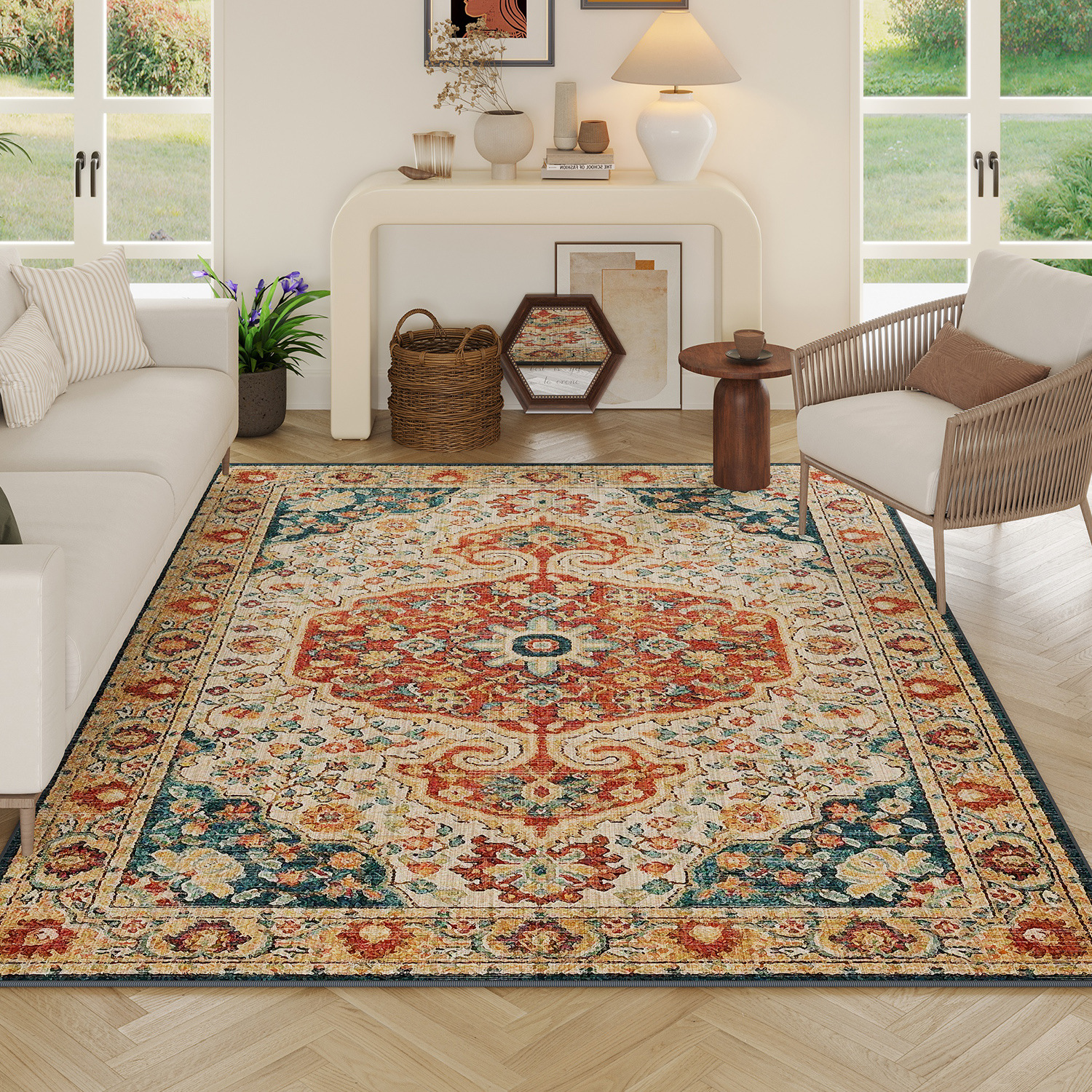 American Retro Carpet Ethnic Style Persian Living Room Sofa Coffee Table Rug Fine Cashmere Bedroom Bedside Rug