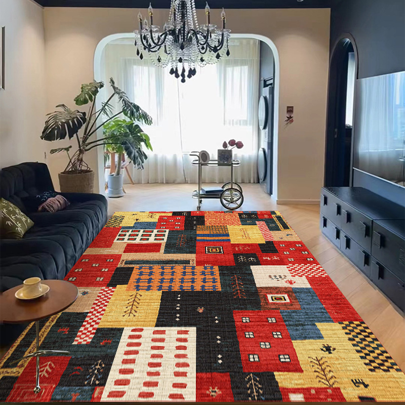 Vintage Ethnic Style Living Room Carpet Washed Faux Cashmere Rug Cross-border High-end Bedroom Bedside Rug Foldable