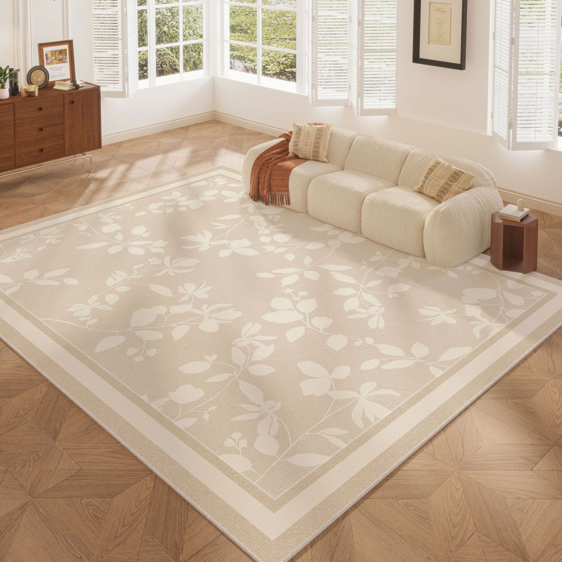 French Style Carpet for Living Room, Stain Resistant and Easy to Clean, Full Loop Pile for Bedroom, Waterproof Carpet for Home Use, Suitable for Coffee Table and Sofa, Large Area