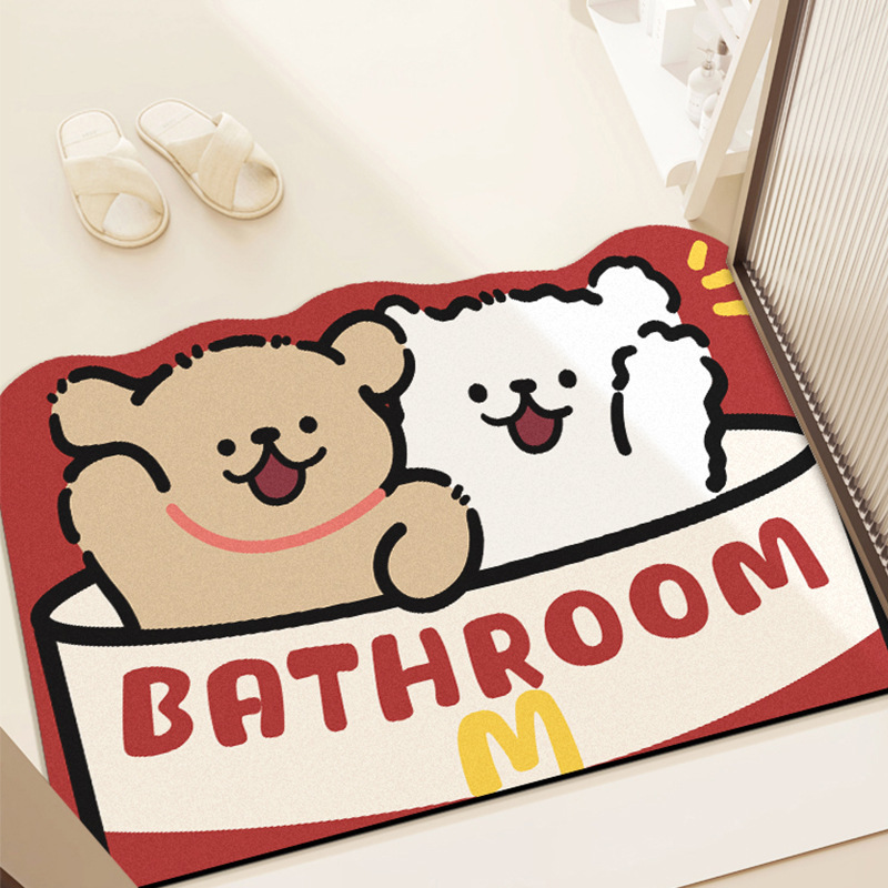 Cartoon Bathroom Mat, Dirt-Resistant Absorbent Mat for Bathroom, Entryway Diatomaceous Earth Mat, High-End Bathroom Non-Slip Mat