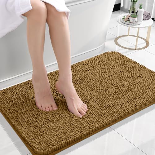 Rugava Bathroom Rugs 24x16, Extra Soft Absorbent Chenille Bath Rugs, Rubber Backing Quick Dry, Machine Washable Bath Mats for Bathroom Floor, Tub and Shower, Home Decor Accessories, Ochre