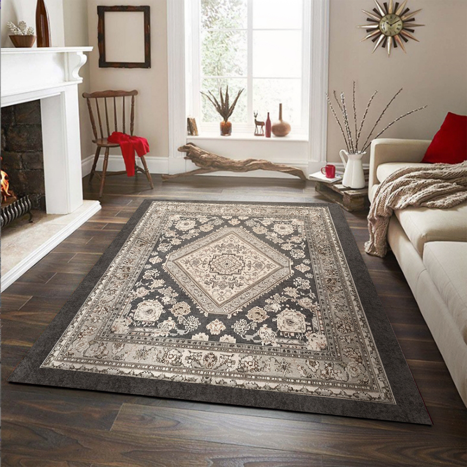 Machine Washable Carpet Living Room Coffee Table Vintage Washable Foldable Non-Slip Fine Cashmere Blanket