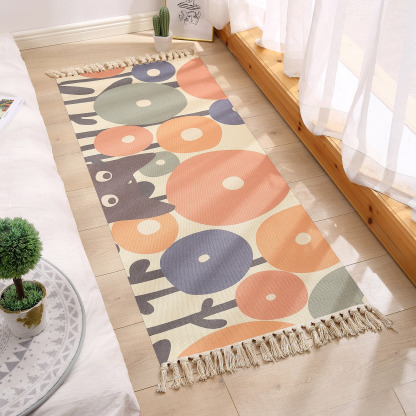 Nordic Bedroom Tatami Bedside Mat Home Living Room Bedside Tassel Carpet Polyester Cotton Woven Printed Decorative Mat