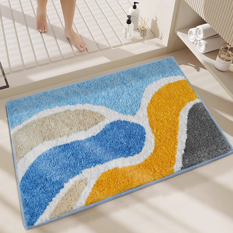 Cross-border Simple INS Style Flocked Absorbent Bathroom Mat Non-slip Quick-dry Customizable Bathroom Doorway Foot Mat Floor Mat