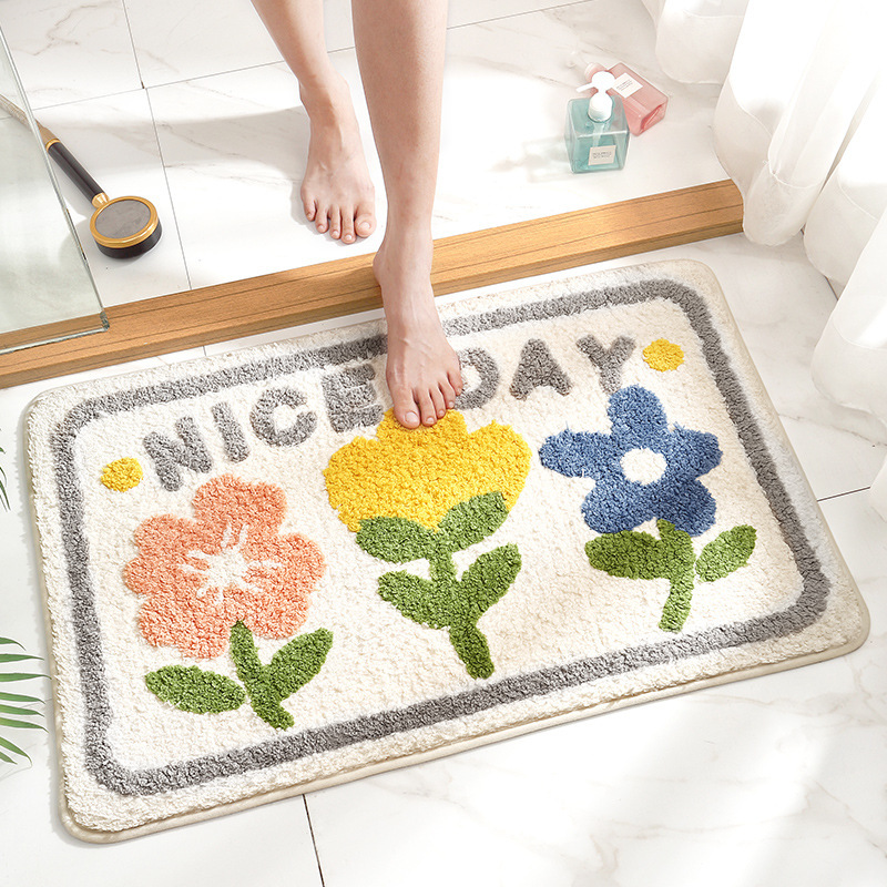 Dajiang Cross-Border INS Style Floral Bathroom Mat Strong Water Absorption Non-Slip Mat Flocked Home Bathroom Quick-Dry Foot Mat