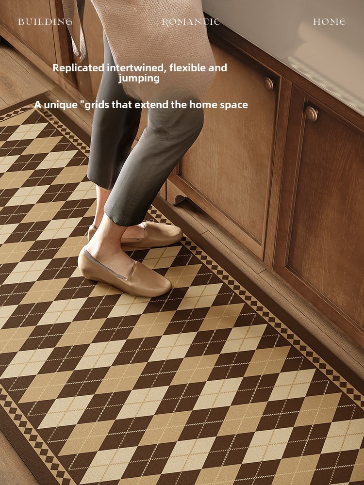 British Time Melard Style Diamond Pattern High-end Kitchen Mat Oil-proof Easy to Clean Retro Long Strip Carpet Customization
