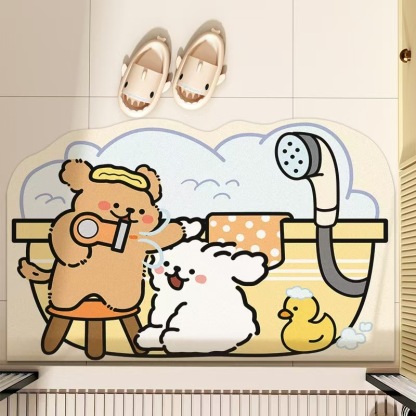 Cartoon Bathroom Mat, Dirt-Resistant Absorbent Mat for Bathroom, Entryway Diatomaceous Earth Mat, High-End Bathroom Non-Slip Mat