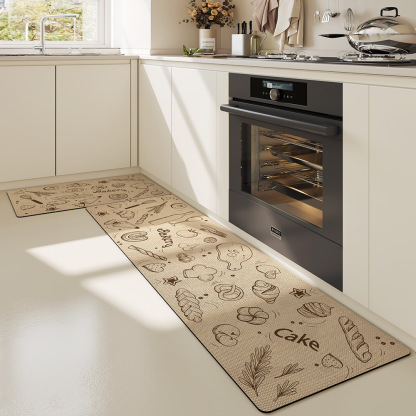 Minimalist PVC Long Strip Kitchen Mat PU Leather Waterproof Oil-Proof Non-Slip Household Wipeable No-Wash