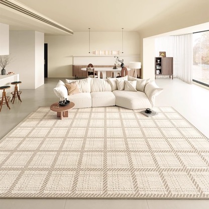 Living Room Carpet Loop Pile Simple Cream Style Home Waterproof Anti-Stain Coffee Table Rug Easy Care Bedroom Study Non-Slip Rug