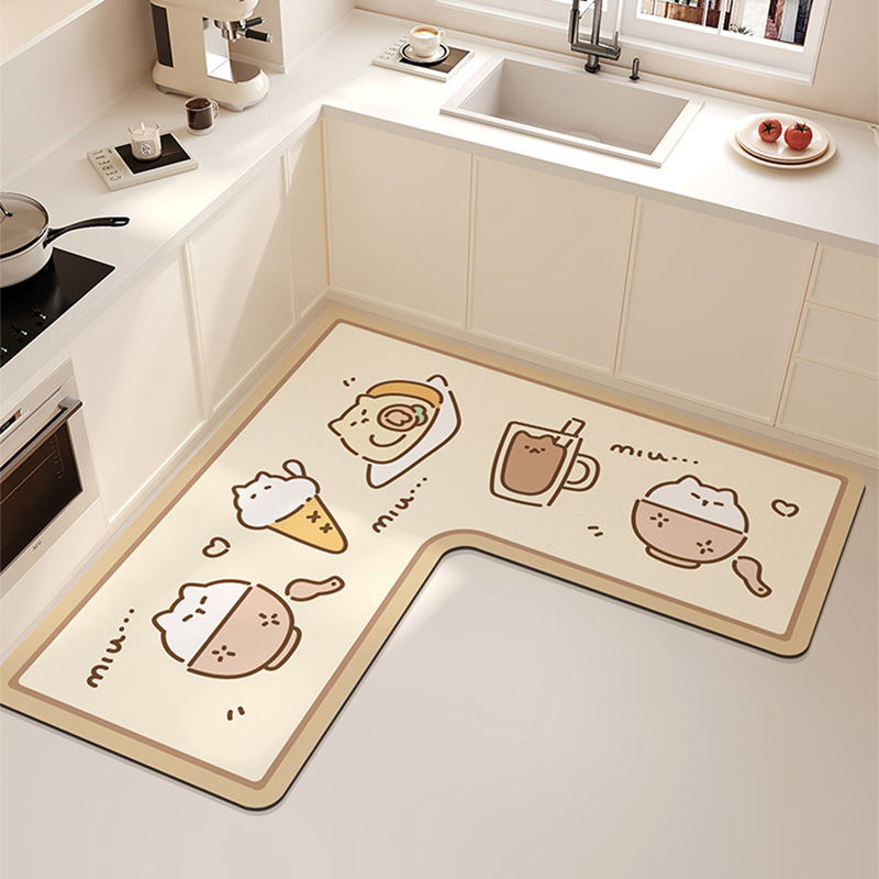 New Diatomaceous Earth Kitchen Mat Cartoon Water Absorbent Oil Absorbent Non-Slip Dirt-Resistant Household Wear-Resistant Cuttable Mat