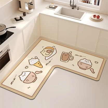 New Diatomaceous Earth Kitchen Mat Cartoon Water Absorbent Oil Absorbent Non-Slip Dirt-Resistant Household Wear-Resistant Cuttable Mat