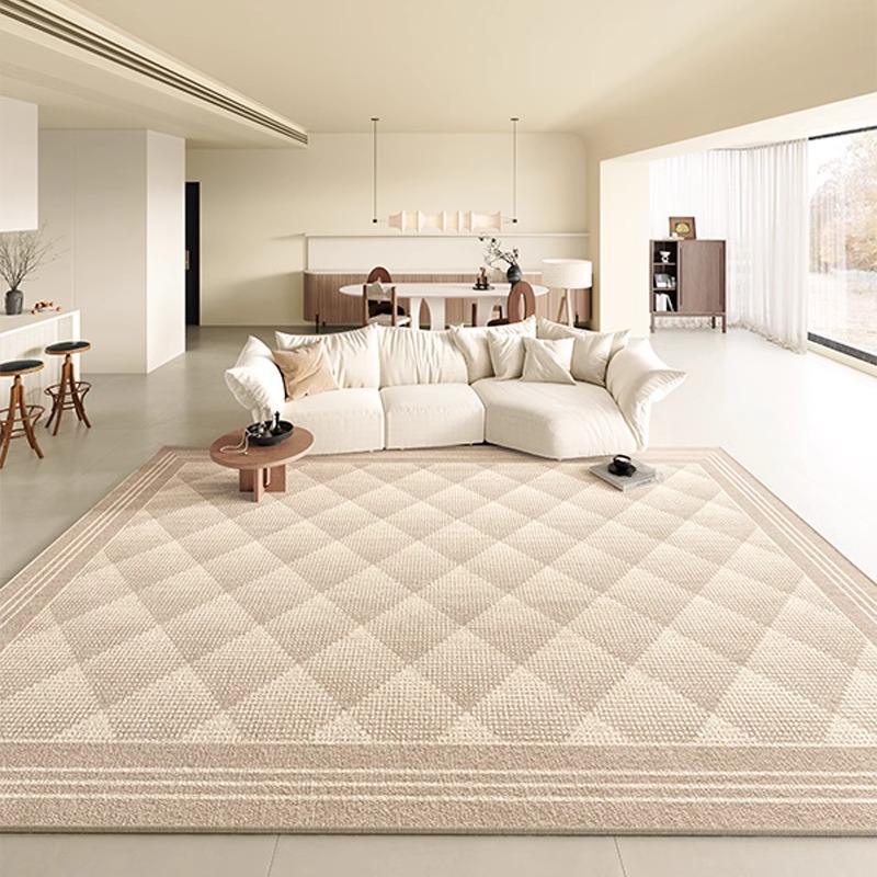 Living Room Carpet Loop Pile Simple Cream Style Home Waterproof Anti-Stain Coffee Table Rug Easy Care Bedroom Study Non-Slip Rug