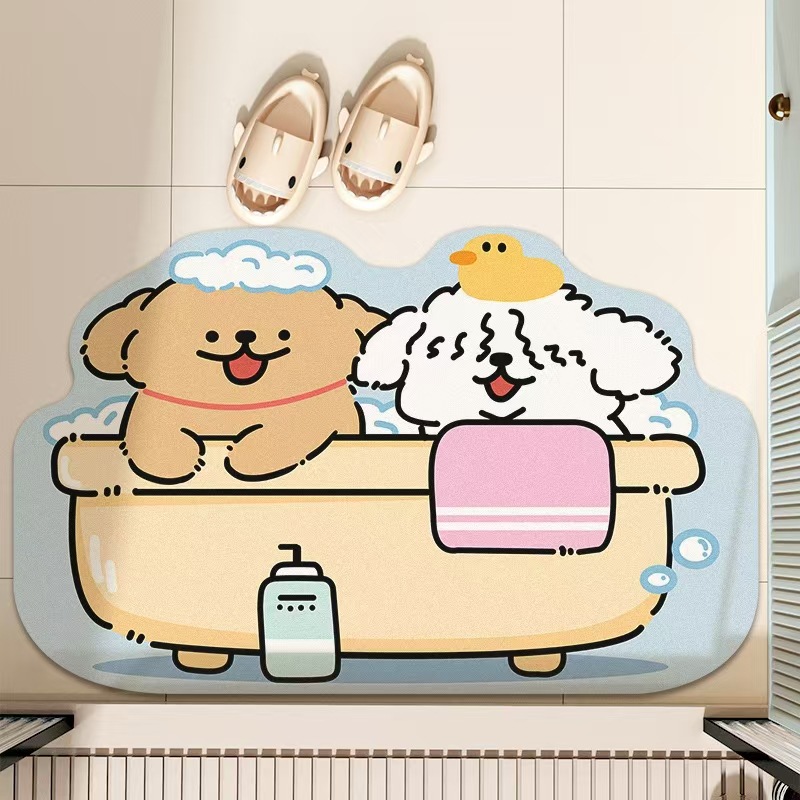 Cartoon Bathroom Mat, Dirt-Resistant Absorbent Mat for Bathroom, Entryway Diatomaceous Earth Mat, High-End Bathroom Non-Slip Mat