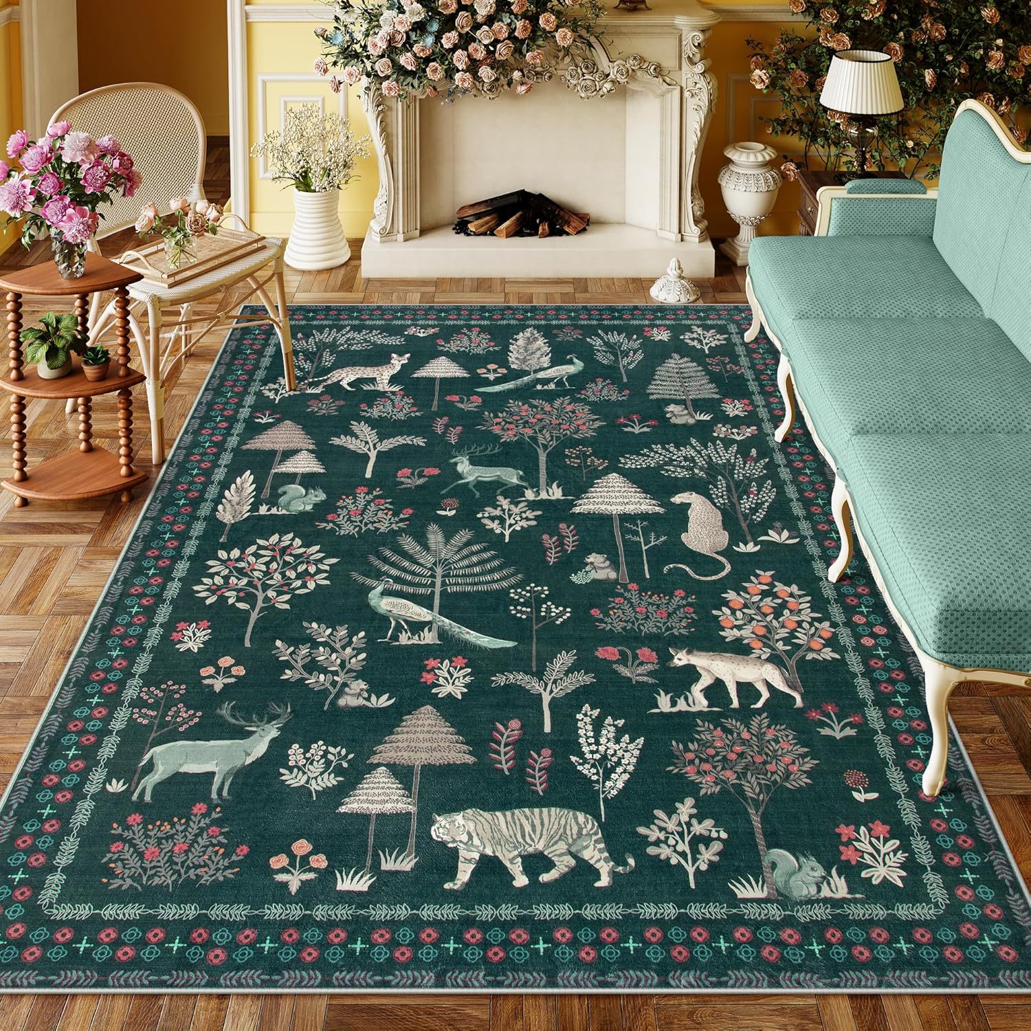 Rugava Vintage Floral Carpet Living Room Carpet Bedroom Bedside Rug Sofa Coffee Table Rug Hotel Machine washable Carpet Wholesale
