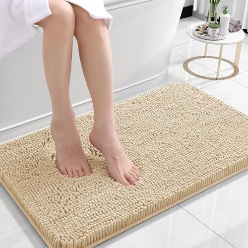 Rugava Bathroom Rugs 24x16, Extra Soft Absorbent Chenille Bath Rugs, Rubber Backing Quick Dry, Machine Washable Bath Mats for Bathroom Floor, Tub and Shower, Home Decor Accessories, Ochre